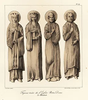 Tinted Prints: Male and female carved figures from Chartres Cathedral