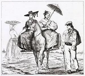 Basque Gallery: Male and female costumes of the Basque region in France Date: ca 1835