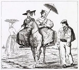 Male and female costumes of the Basque region in France Date: ca 1835