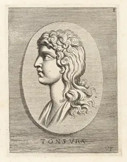 Haircut Prints: Male head with Theseus cut, a classical hairstyle or tonsure