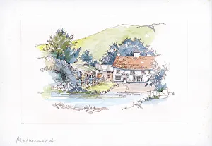 Malmsmead Prints: Malmsmead Farm and Bridge