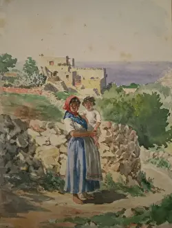 Art Work Prints: Maltese Mother and Child