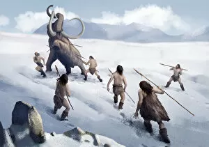 Throwing Gallery: Mammoth hunt, Stone Age in Kazakhstan area