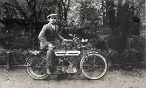 Stylish Prints: Man on a 1911 Triumph motorcycle