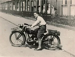 Forks Gallery: Man on a 1920s Rex-Acme motorcycle