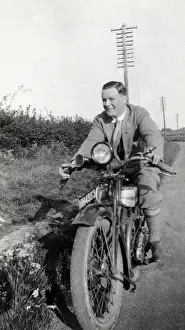 Fours Prints: Man on 1926 Triumph motorcycle