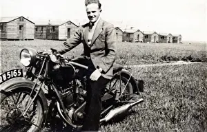 Barn Prints: Man on a 1928 BSA motorcyle