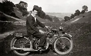 Nineteen Prints: Man on his 1929 Royal Enfield motorcycle