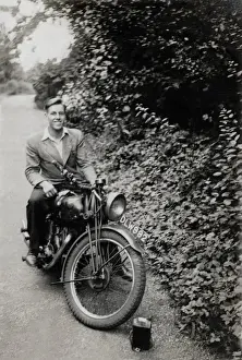 Shirt Prints: Man on a 1932 Panther motorcycle