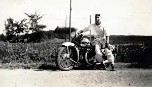 Four Prints: Man on his 1937 Ariel Square Four motorcycle