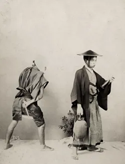 Robber Prints: Man about to be attacked by a robber with a knife, Japan
