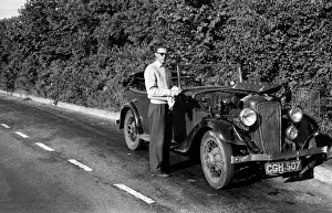 Dotted Prints: Man with his Austin car