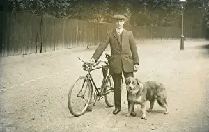 Outing Prints: Man with bicycle and dog
