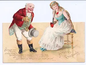 Cutout Prints: Man bowing to woman on a cutout Christmas card