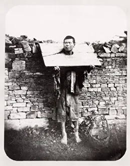 Man in a cangue, stocks, punishement, China