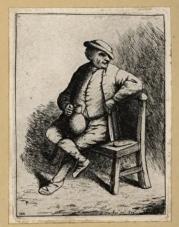 David Deuchar Prints: Man in a cap, seated on a wooden chair, holding a jug of ale