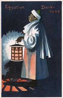 Lamplighter Prints: Man carries a lamp on an Egyptian street - Egyptian Darkness