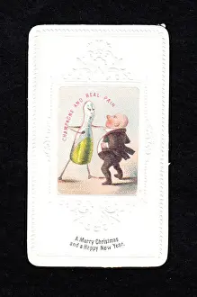 Bubbly Prints: Man with champagne bottle on a Christmas card