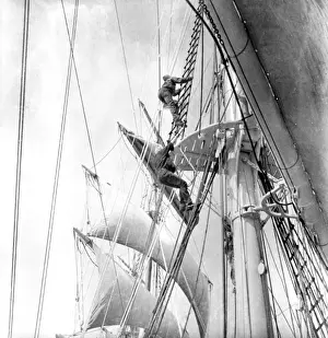 Nautical Prints: Man climbing rigging of sailing ship