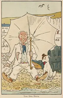 Sweating Prints: Man and dog on the beach on a hot summer day