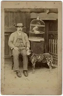Parrots Prints: Man with dog and parrot