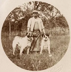Bernard Prints: Man with two dogs in a field, Switzerland