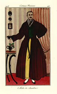 Epoque Collection: Man in dressing gown over yellow trousers and green