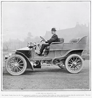 A man driving the new four-seater Wolseley motor car, speed of 30 m.h. Date: 1905