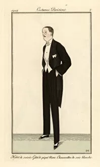 Man in evening suit with white waistcoat and silk gaiters