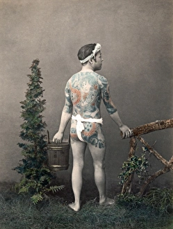 Images Dated 14th October 2015: Man with extensive tattoos, Japan, circa 1890