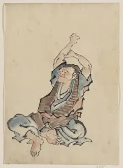 Practicing Prints: A man, facing left, wearing several layers of clothing, sitt