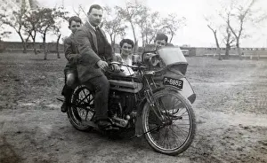 Nineteen Prints: Man & family on 1915 Triumph motorcycle