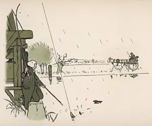 Al Din Prints: Man Fishes in Rain Aldin