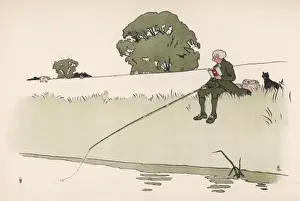 Man Fishes and Reads