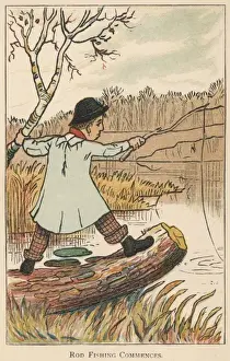Improvised Prints: Man fishing by a river with an improvised rod