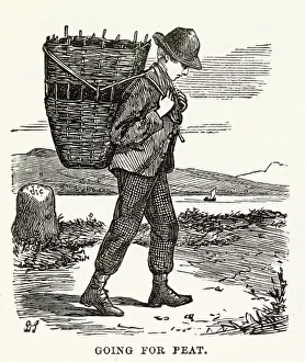 Skye Prints: Man gathering peat, to keep the home fires burning through the winter. Date: 1890s
