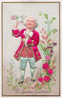 Doves Prints: Man in historical costume on a fabric Christmas card