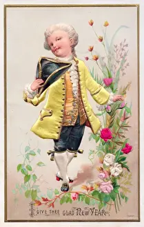 Tricorne Prints: Man in historical costume on a fabric New Year card