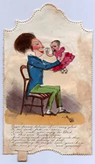 Images Dated 22nd June 2018: Man holding a baby on a comic congratulations card