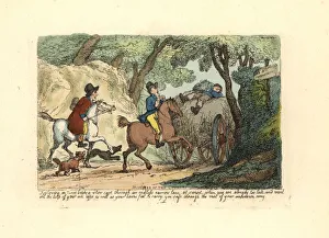 Images Dated 24th March 2019: Man on horseback behind a slow-moving cart on a narrow lane