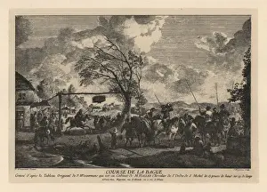 Joust Prints: Man with lance tilting at a ring under a box, 17th century