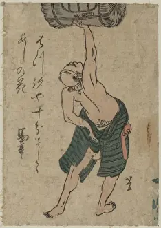 Sake Prints: A man lifting a sake barrel