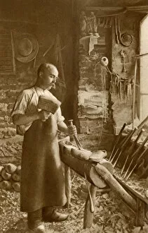 Images Dated 28th August 2018: Man making wooden shoes, Brittany, Northern France