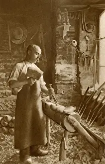Bretagne Prints: Man making wooden shoes, Brittany, Northern France