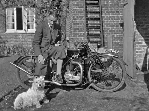 Fours Prints: Man on a motorbike with a dog