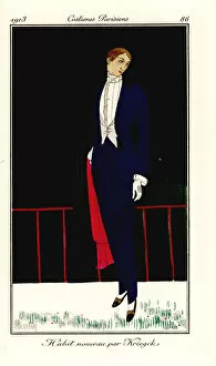 Chic Collection: Man in new blue suit, pearl vest and white shirt, 1913