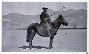 Man on a pony holding a polo mallet, from a fascinating album which reveals new details on a little-known campaign in which a British military force brushed aside Tibetan defences to capture Lhasa, in 1904
