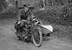 Airman Prints: Man in RAF uniform on a motorbike