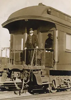 Freight Prints: Man at the rear of a railway train, USA