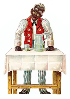 Man in a red waistcoat on a cutout greetings card